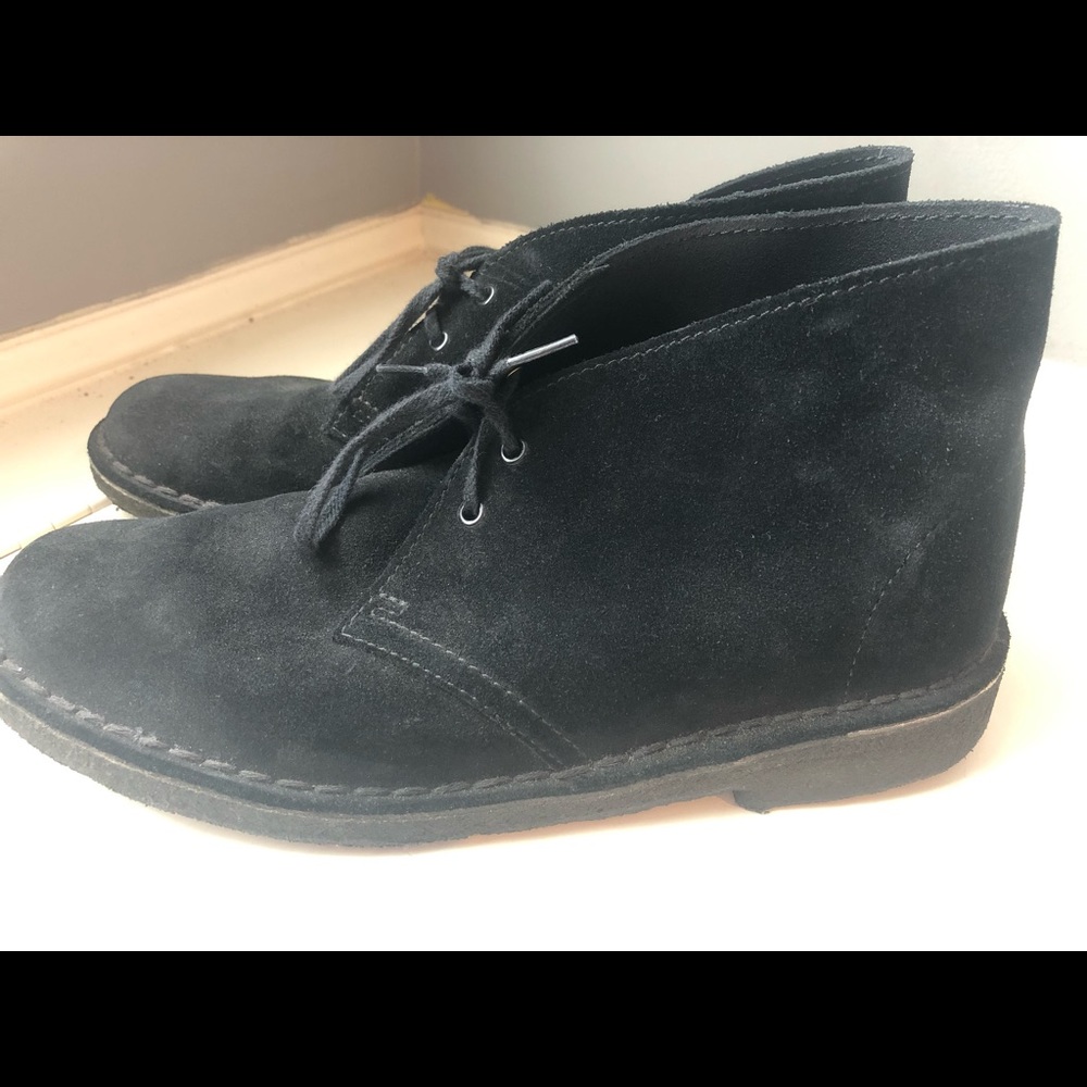 Black Clarks Desert Boots with cleaning kit